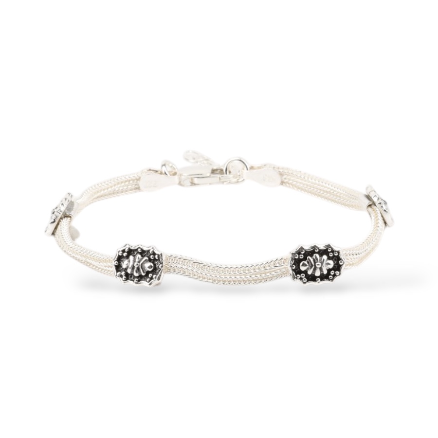 925 Sterling Silver Bracelet with 2 Motifs Mardin Straw