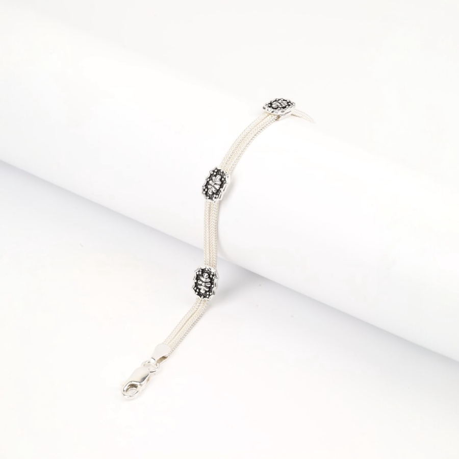 925 Sterling Silver Bracelet with 2 Motifs Mardin Straw