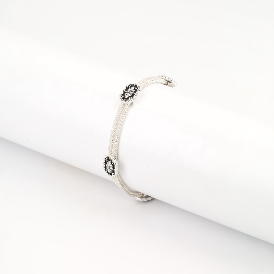 925 Sterling Silver Bracelet with 2 Motifs Mardin Straw