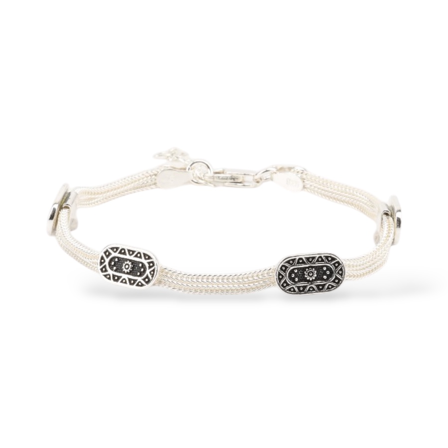 925 Sterling Silver Bracelet with 2 Motifs Mardin Straw