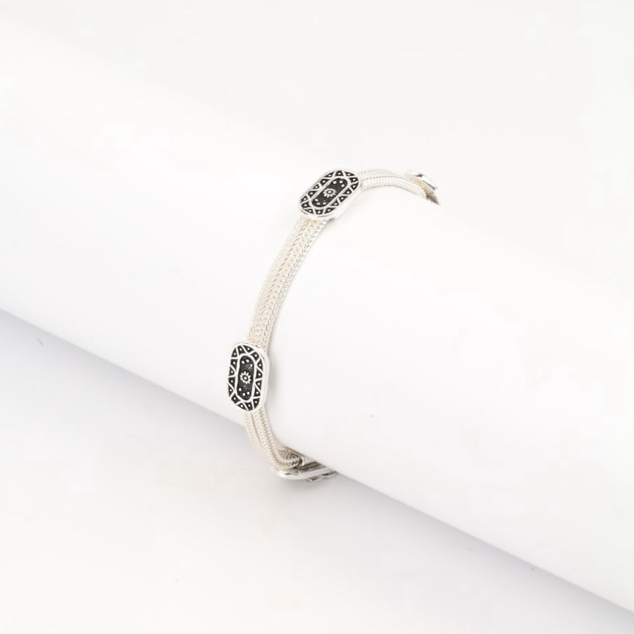 925 Sterling Silver Bracelet with 2 Motifs Mardin Straw