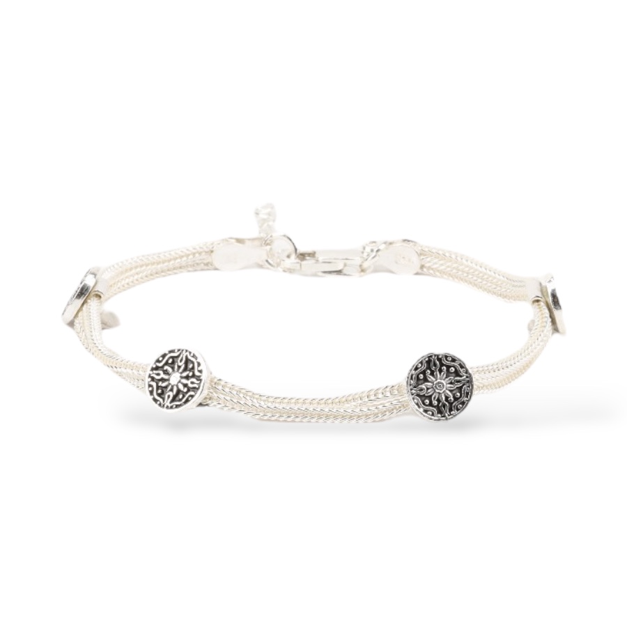 925 Sterling Silver Bracelet with 2 Motifs Mardin Straw