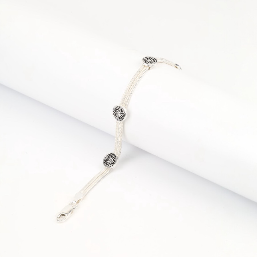 925 Sterling Silver Bracelet with 2 Motifs Mardin Straw