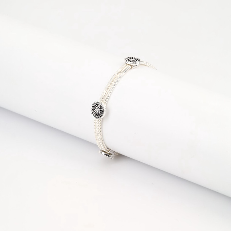 925 Sterling Silver Bracelet with 2 Motifs Mardin Straw