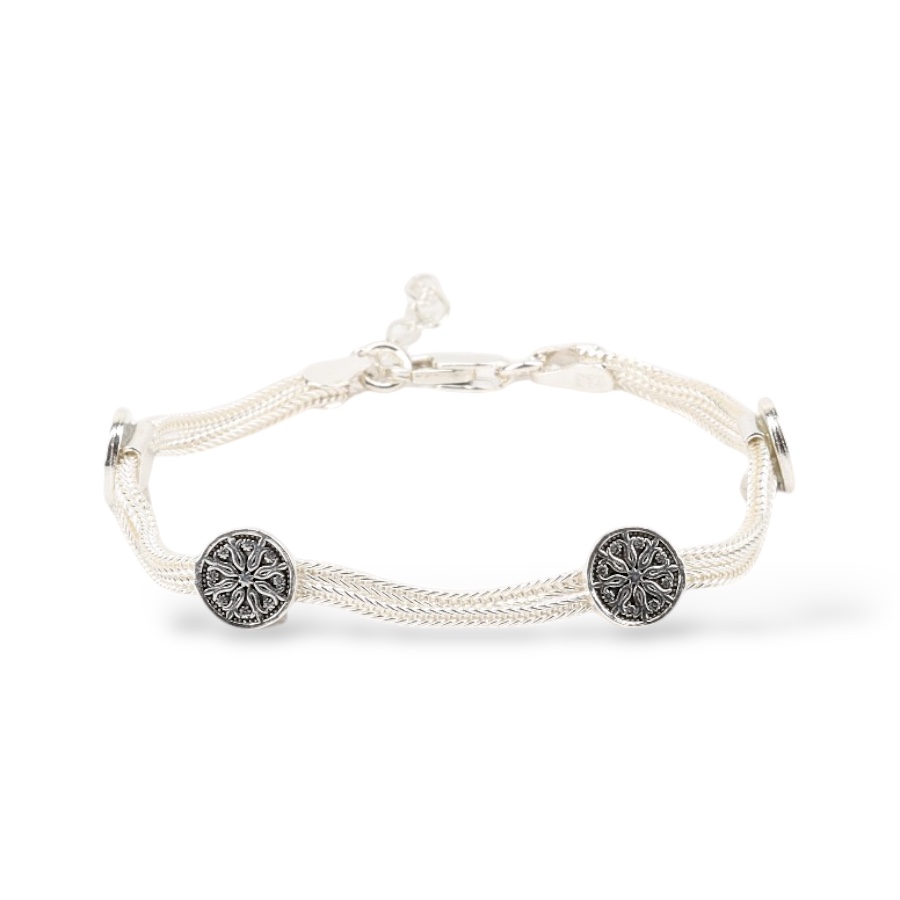 925 Sterling Silver Bracelet with 2 Motifs Mardin Straw
