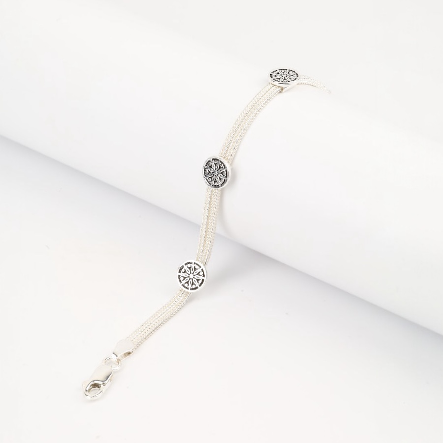 925 Sterling Silver Bracelet with 2 Motifs Mardin Straw
