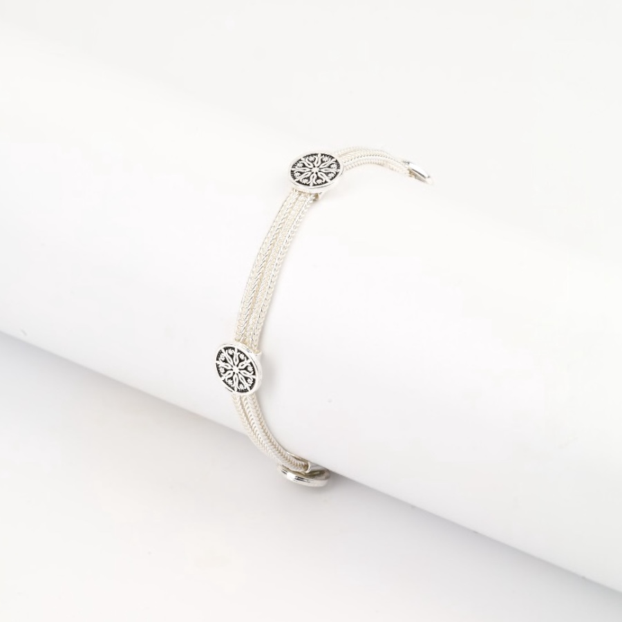925 Sterling Silver Bracelet with 2 Motifs Mardin Straw