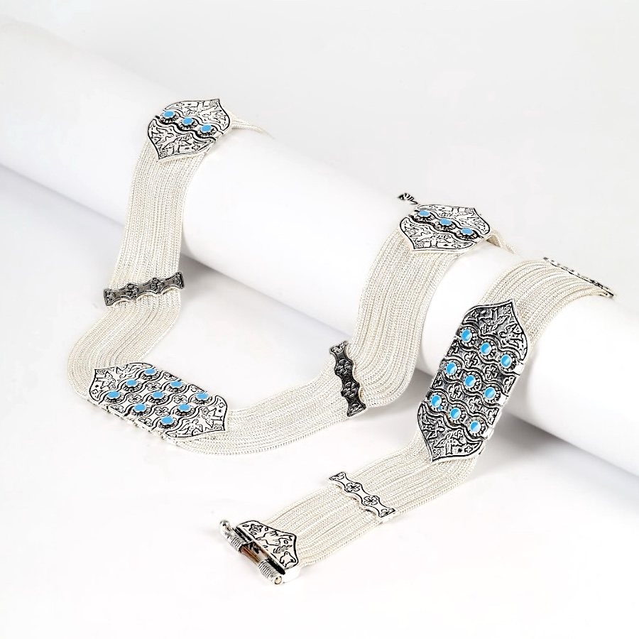 925 Sterling Red Enamel Bird Motif Mardin Wicker Set