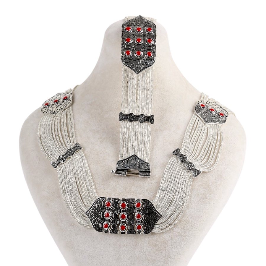 925 Sterling Red Enamel Bird Motif Mardin Wicker Set