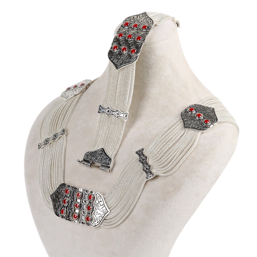 925 Sterling Red Enamel Bird Motif Mardin Wicker Set