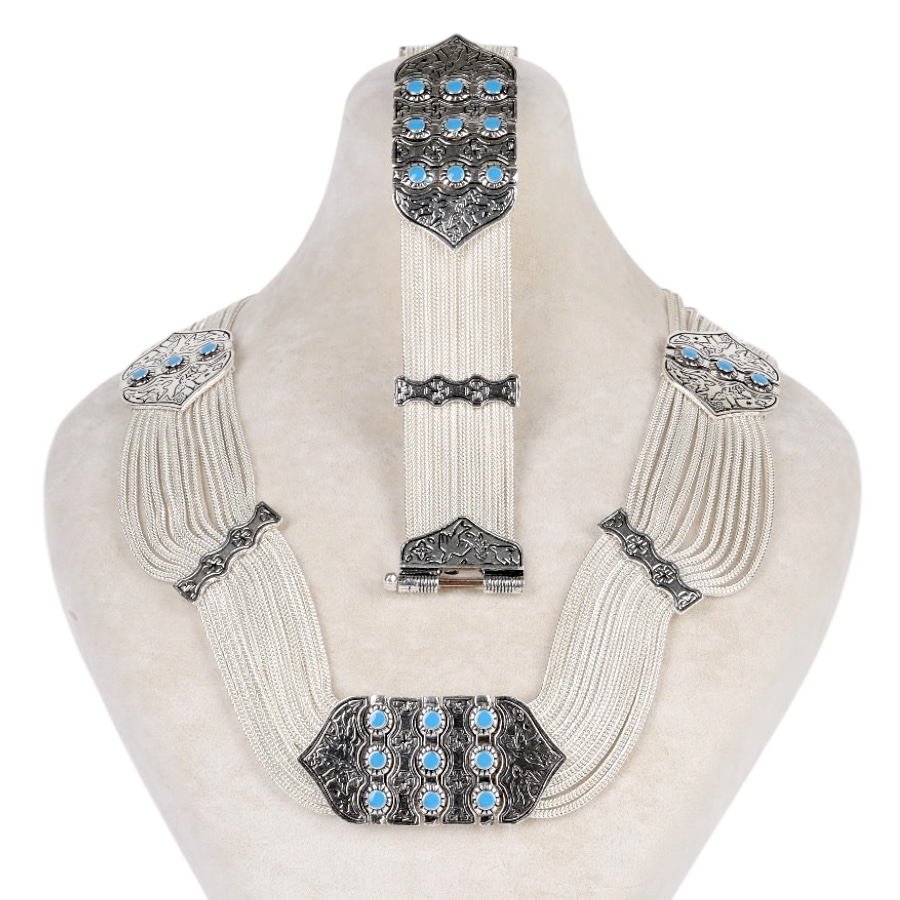 925 Sterling Red Enamel Bird Motif Mardin Wicker Set