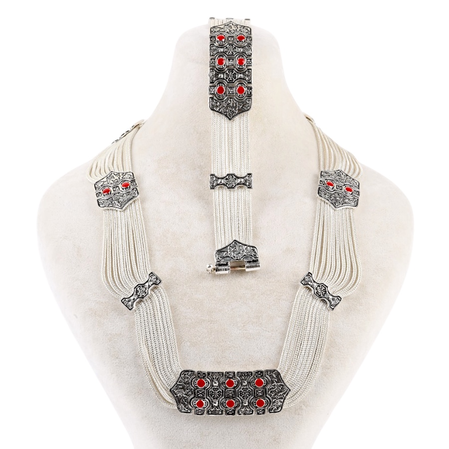 925 Sterling Red Enamel Bird Motif Mardin Wicker Set