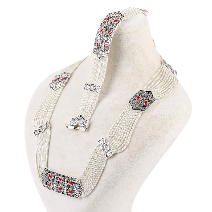925 Sterling Red Enamel Bird Motif Mardin Wicker Set