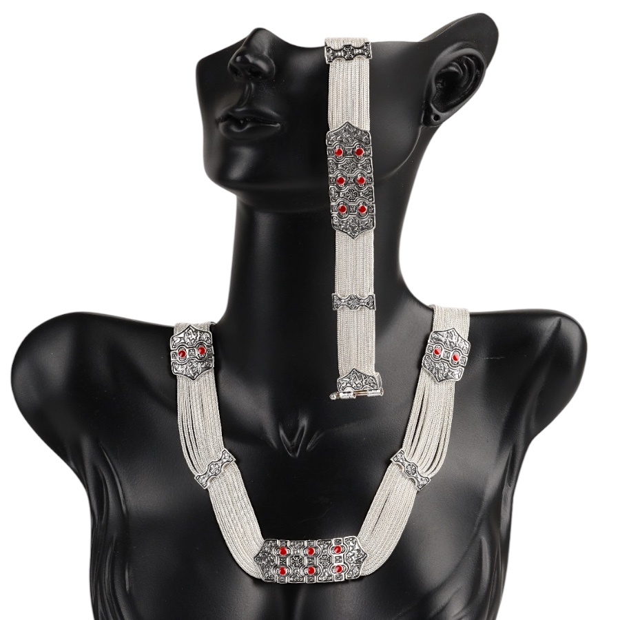 925 Sterling Red Enamel Bird Motif Mardin Wicker Set