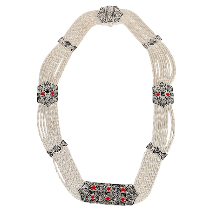 925 Sterling Red Motif Mardin Straw Necklace