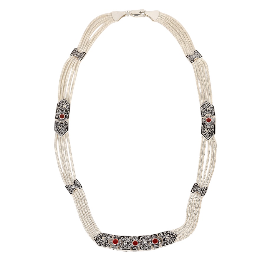 925 Sterling Red Enamel Bird Motif Mardin Necklace