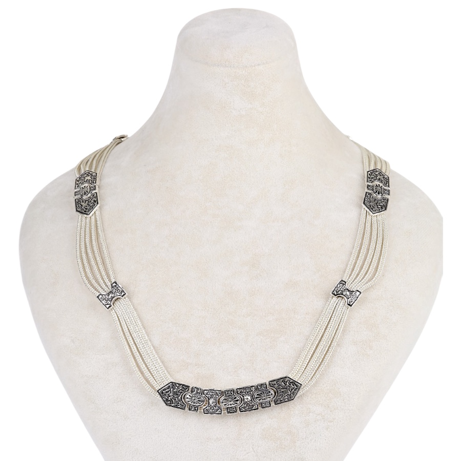 925 K Bird Motif Mardin Mesh Silver Necklace