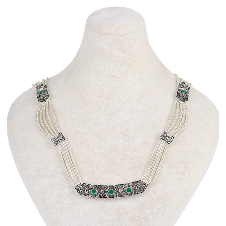 925 K Green Enamel Bird Motif Mesh Necklace