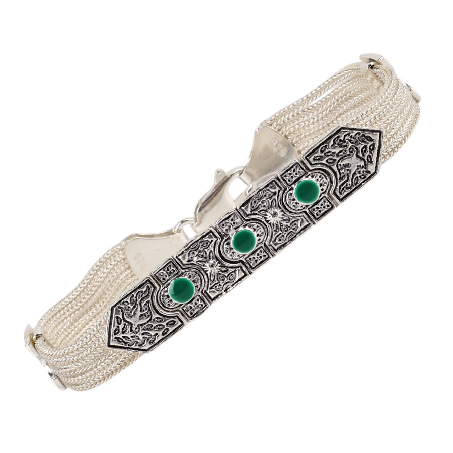925 Sterling Green Enamel Motif Wicker Bracelet