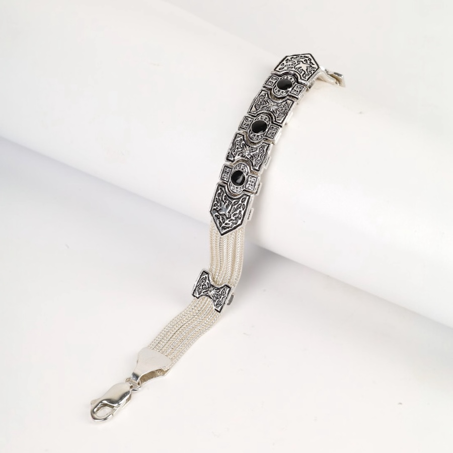925 Sterling Green Enamel Motif Wicker Bracelet