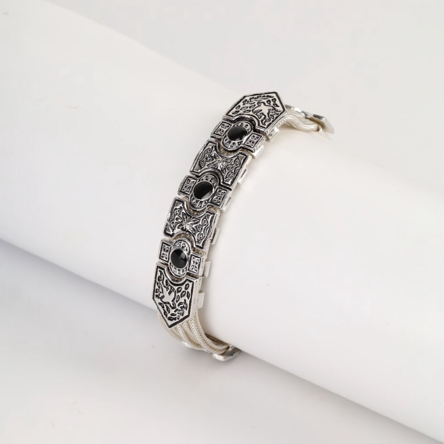 925 Sterling Green Enamel Motif Wicker Bracelet