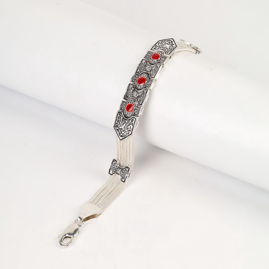 925 Sterling Green Enamel Motif Wicker Bracelet