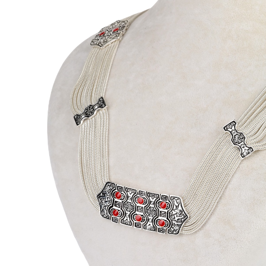 925 Sterling Red Motif Mardin Straw Necklace
