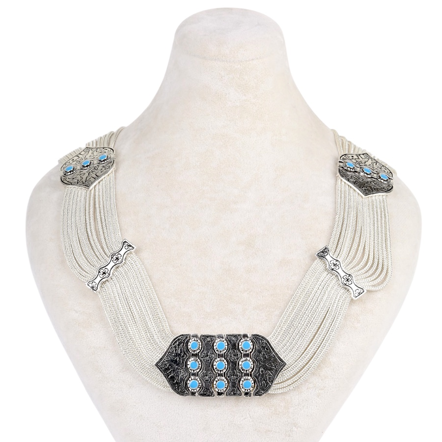 925 K Turquoise Enamel Bird Motif Mesh Necklace