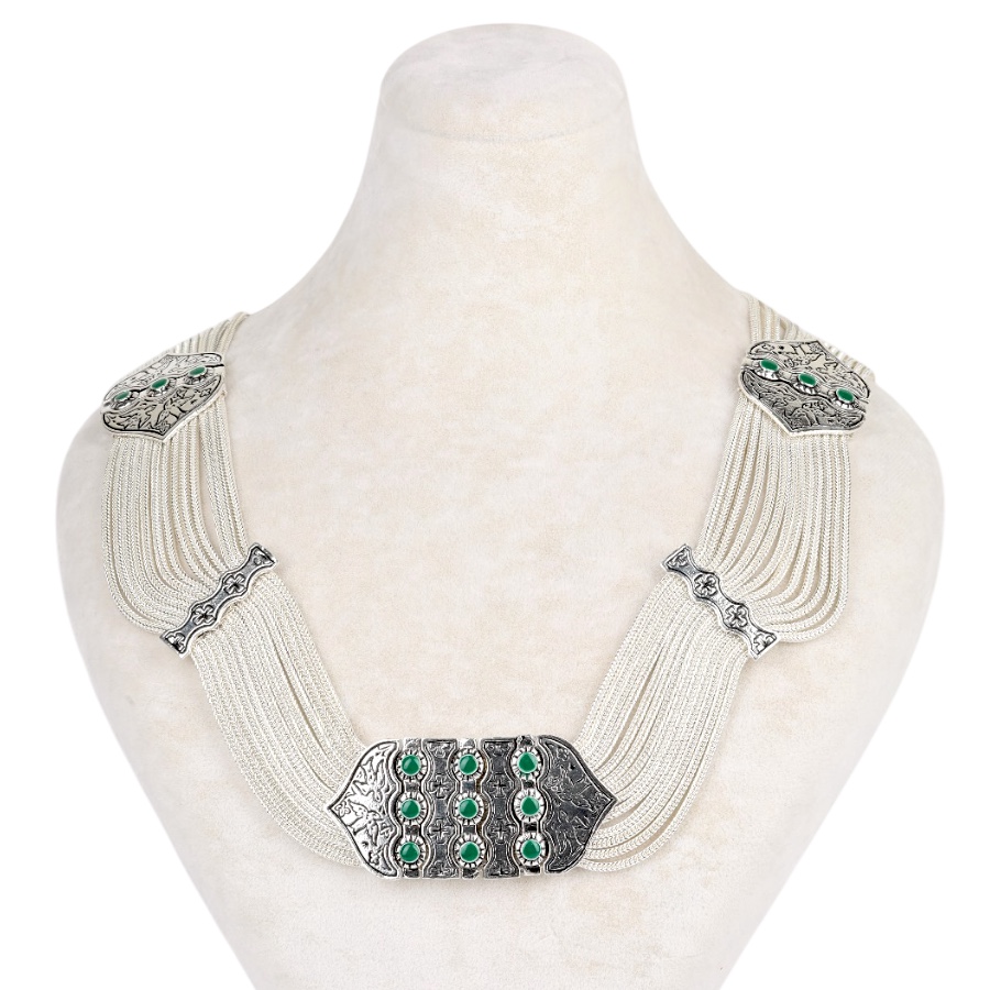 925 K Green Enamel Bird Motif Mesh Necklace
