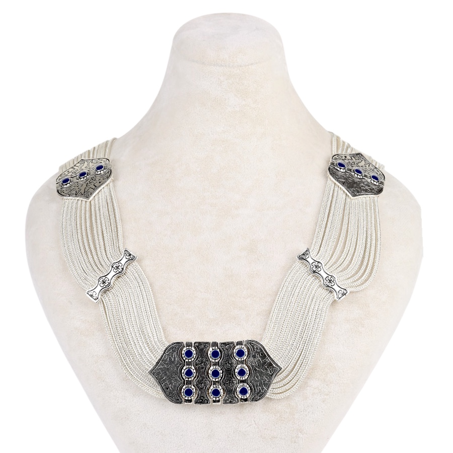 925 K Blue Enamel Bird Motif Mesh Necklace