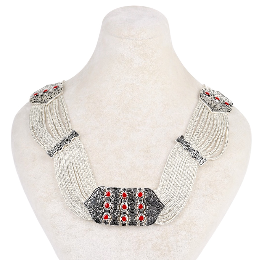 925 K Red Enamel Bird Motif Mesh Necklace