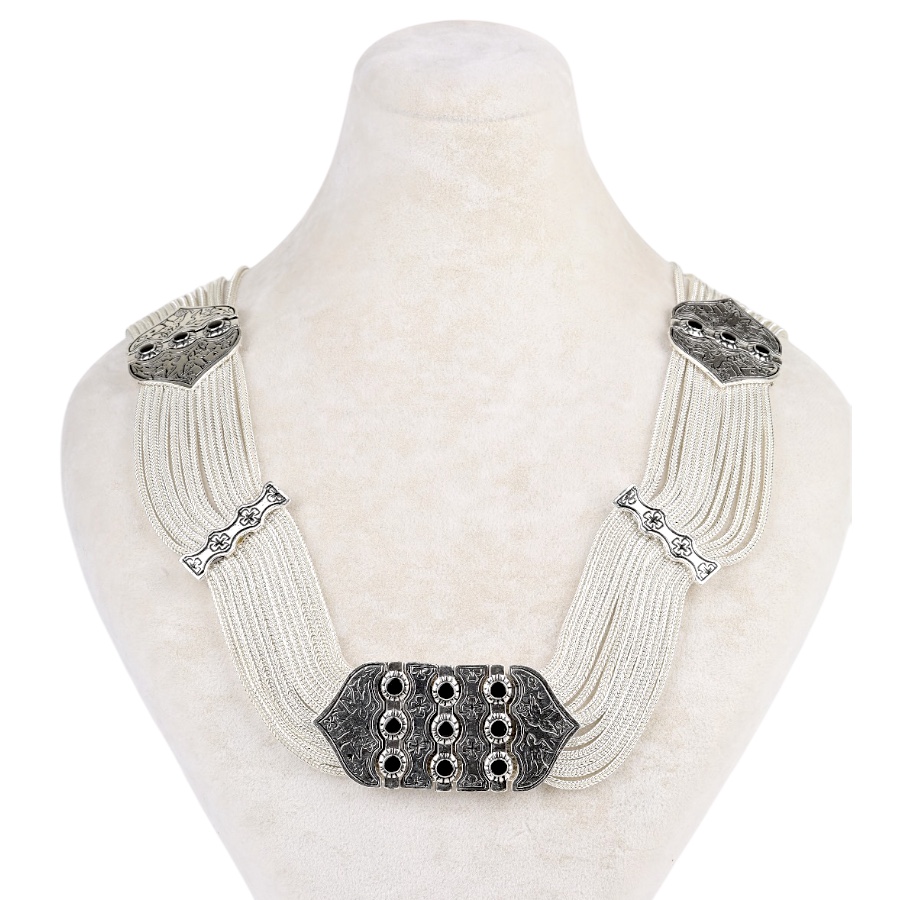 925 K Black Enamel Bird Motif Mesh Necklace