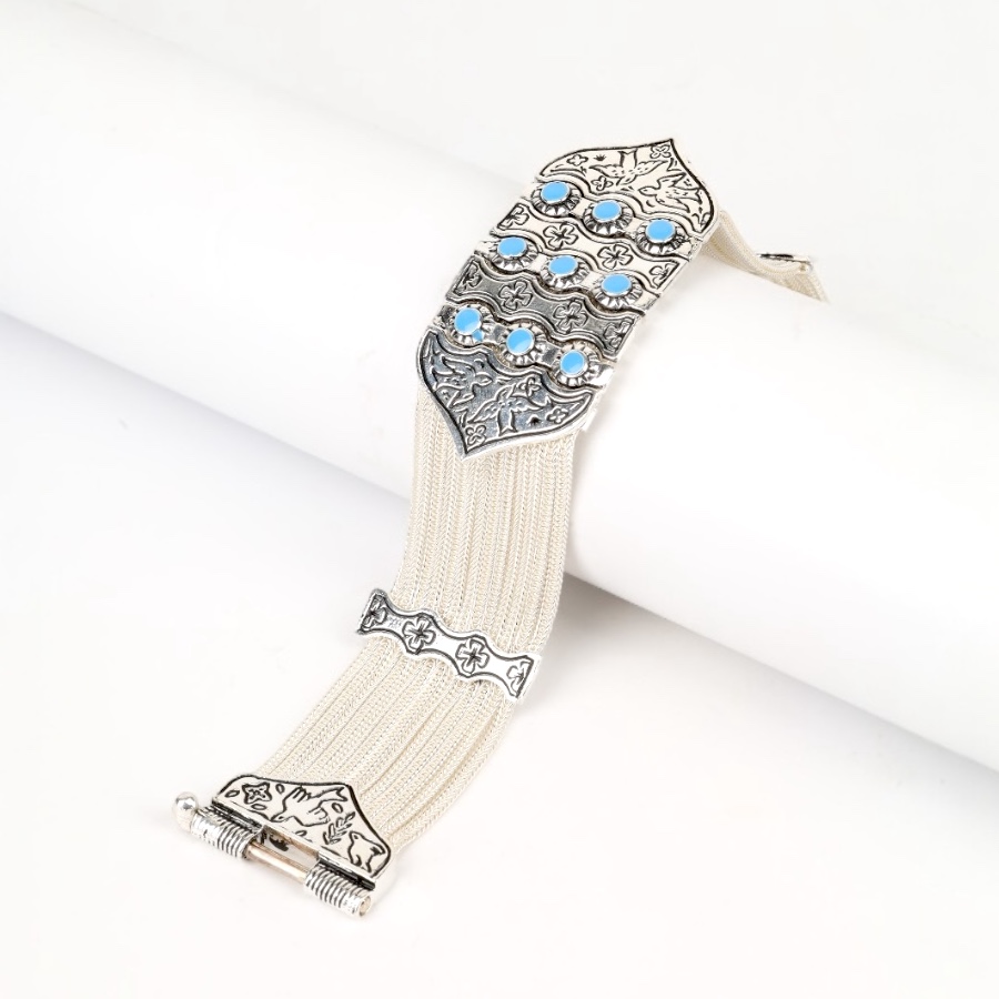 925 Sterling Green Enamel Bird Motif Wicker Bracelet