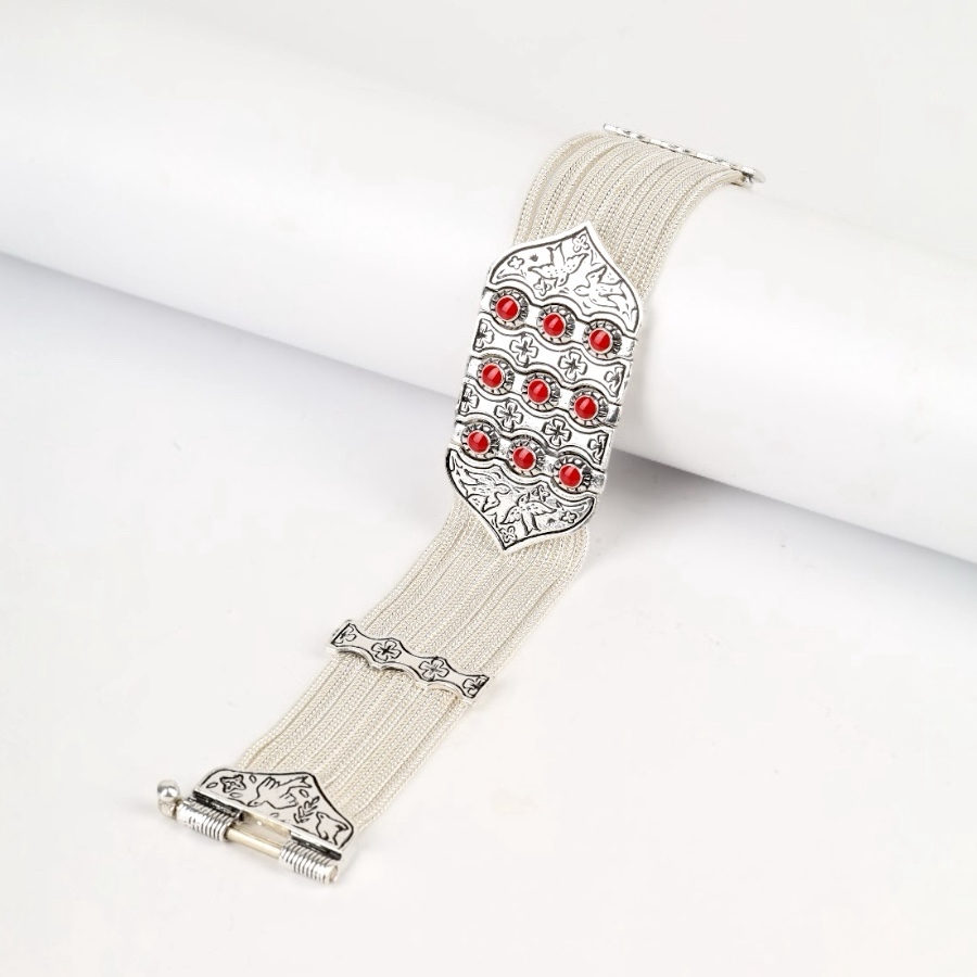 925 Sterling Green Enamel Bird Motif Wicker Bracelet