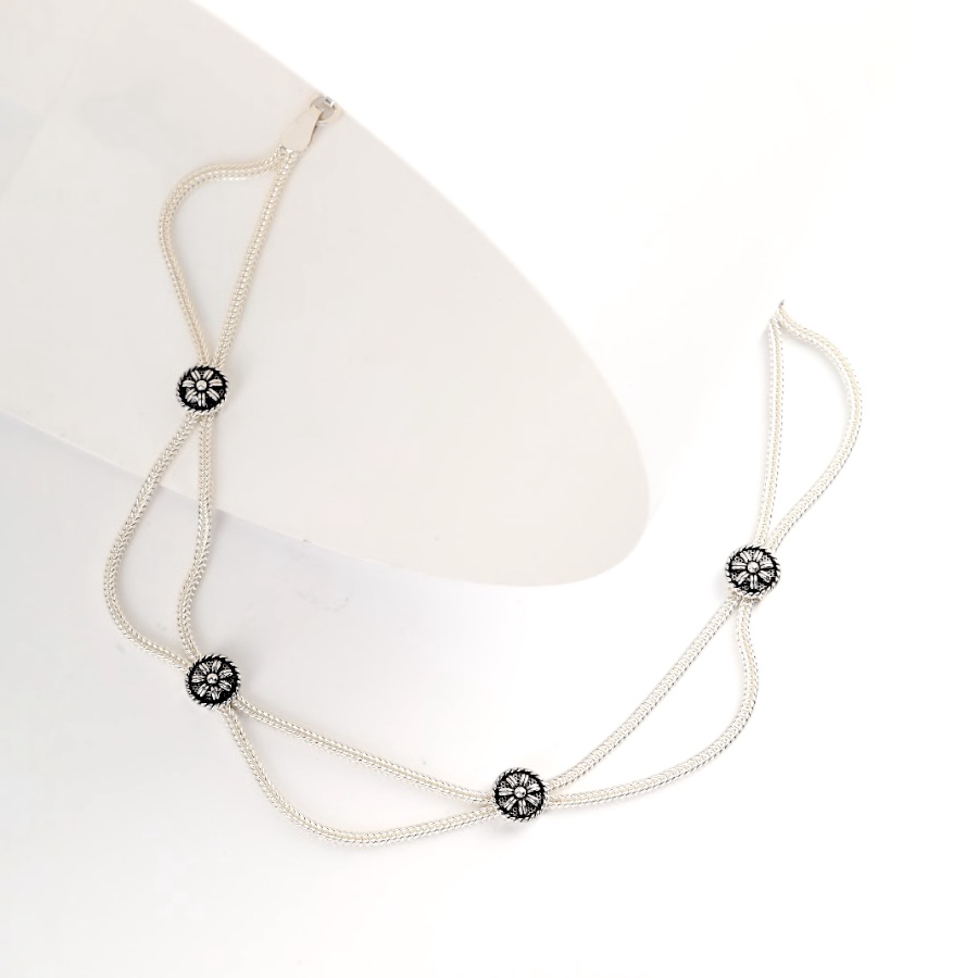 925 Carat Flower Motif Mardin Straw Anklet