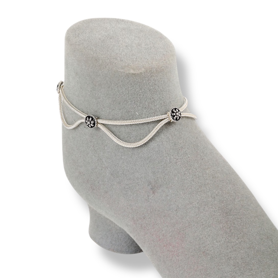 925 Carat Flower Motif Mardin Straw Anklet