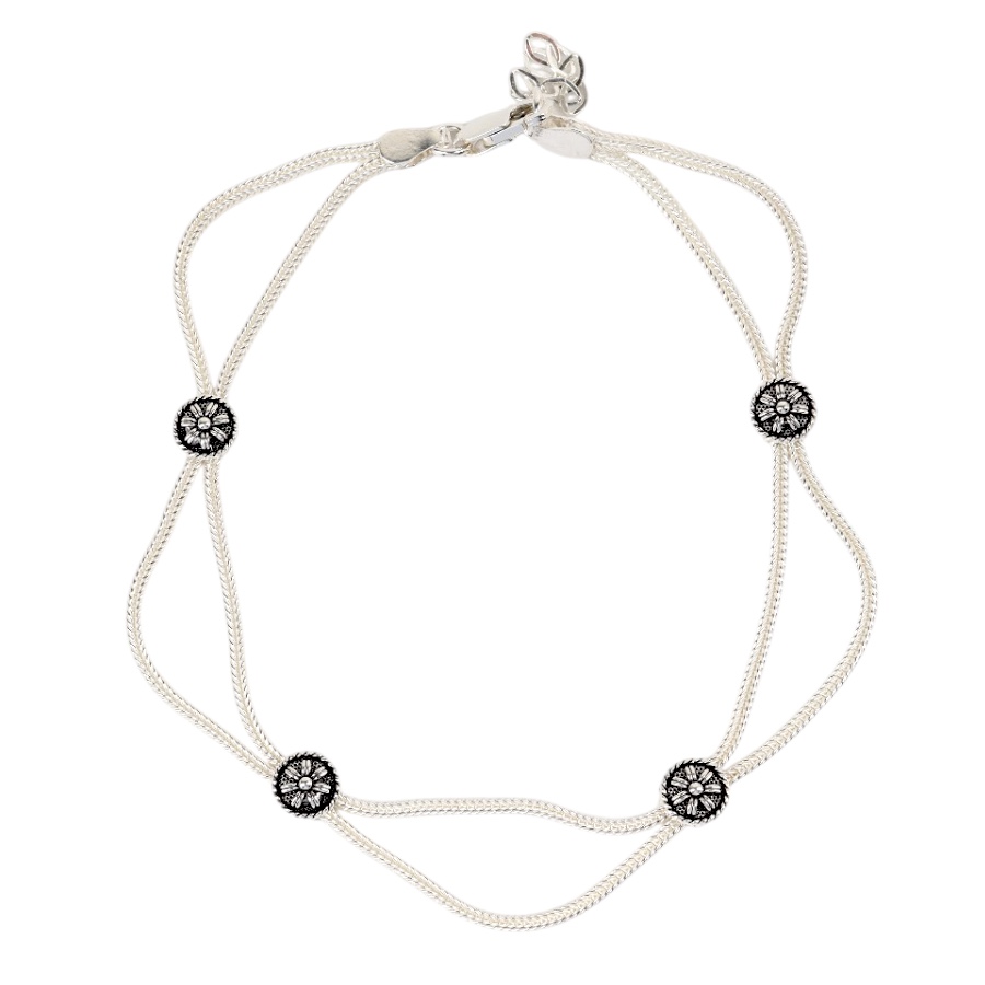 925 Carat Flower Motif Mardin Straw Anklet