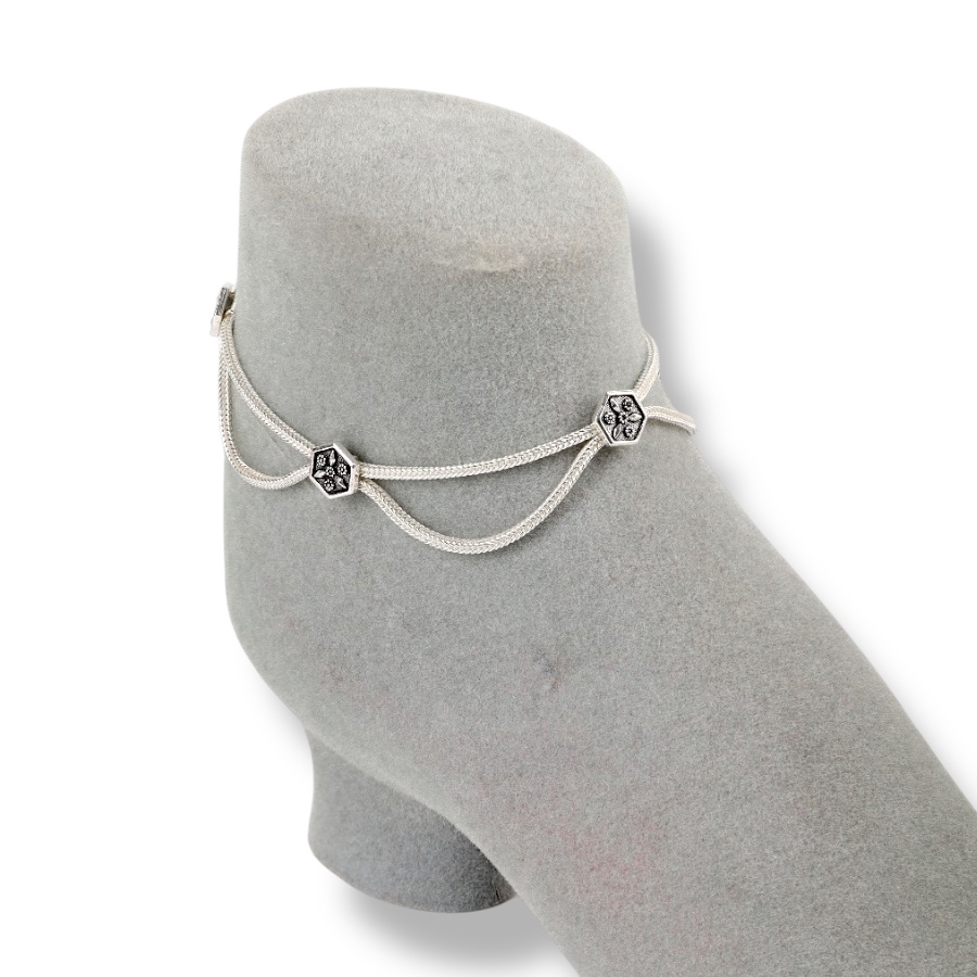 925 Carat Flower Motif Mardin Straw Anklet