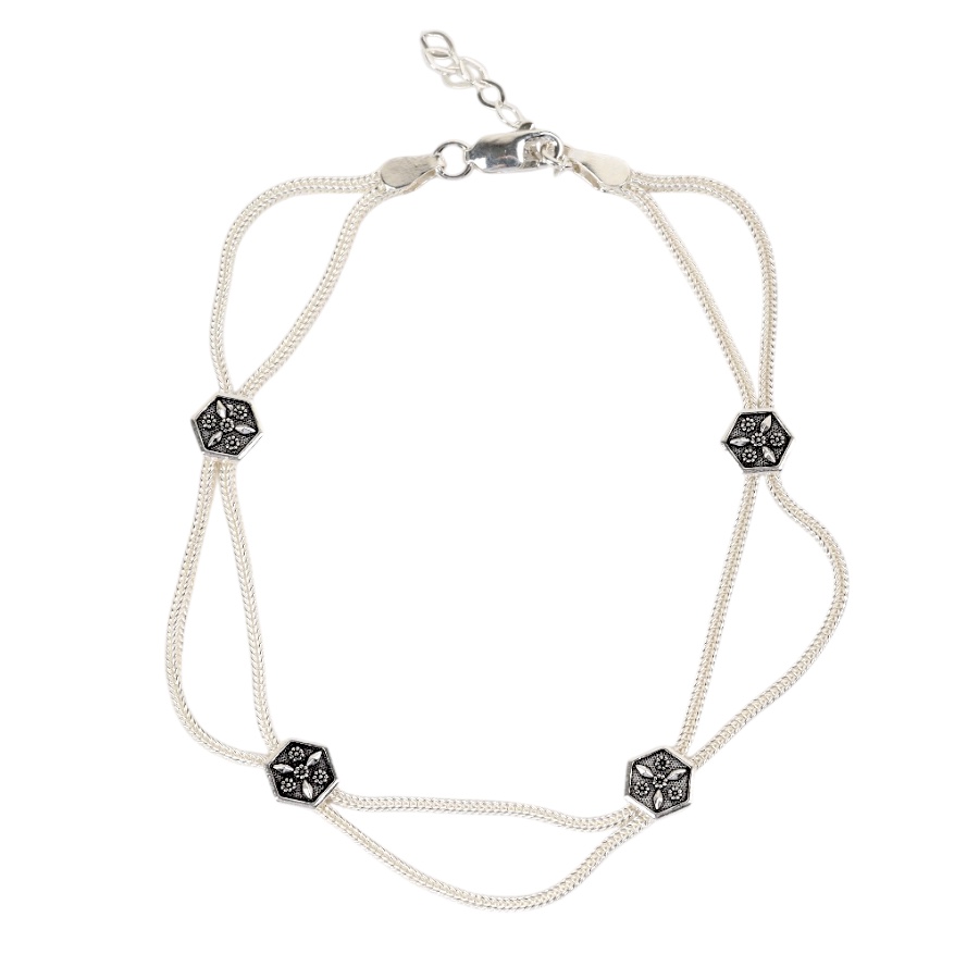 925 Carat Flower Motif Mardin Straw Anklet