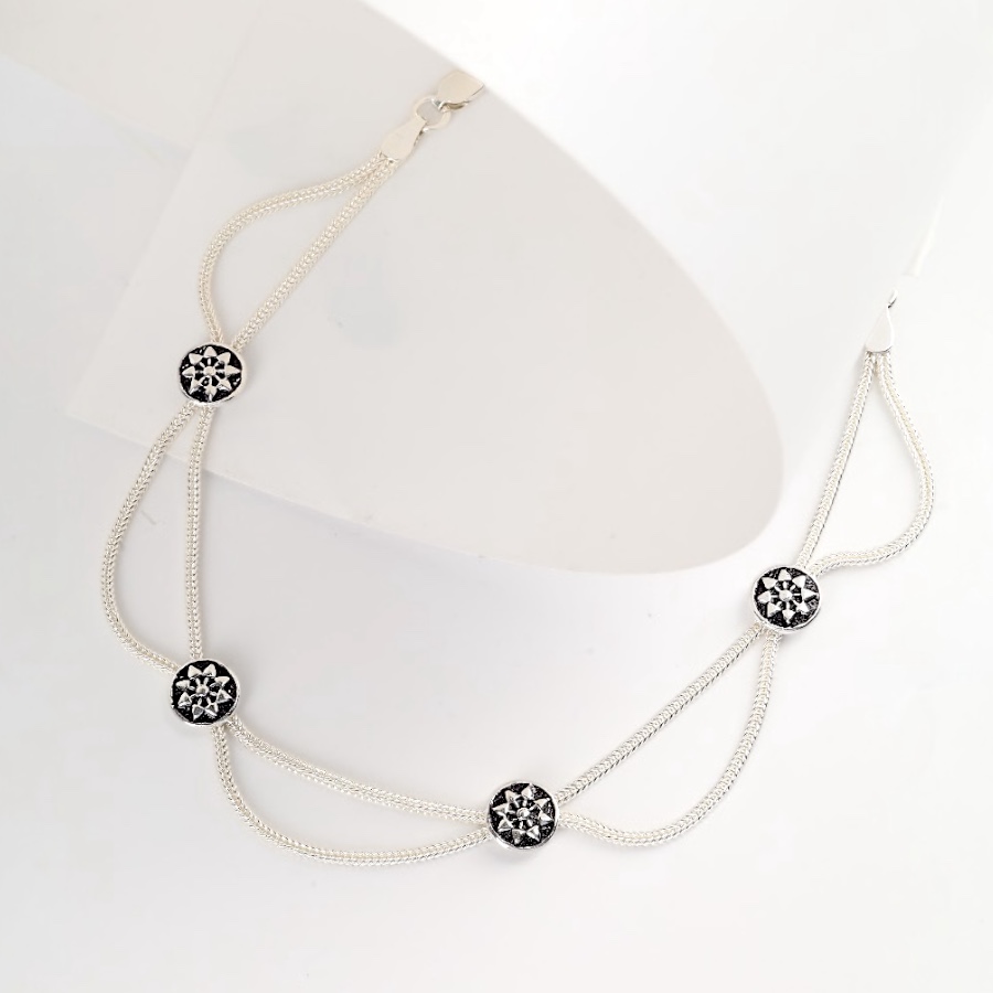 925 Carat Flower Motif Mardin Straw Anklet