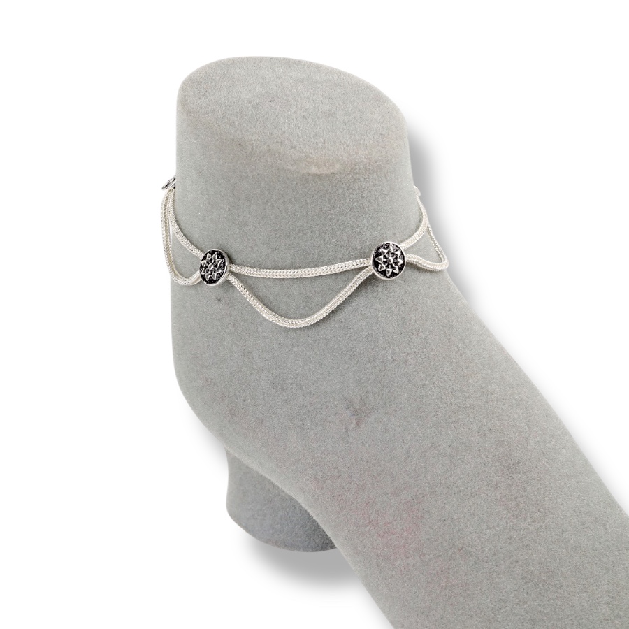 925 Carat Flower Motif Mardin Straw Anklet