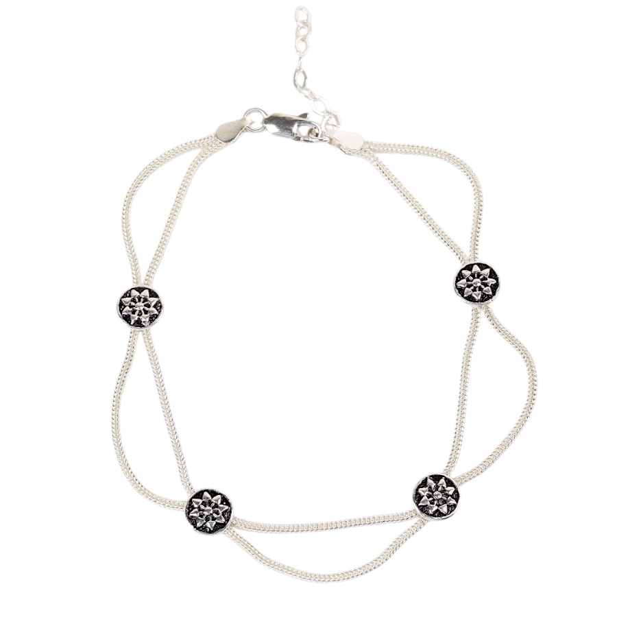 925 Carat Flower Motif Mardin Straw Anklet