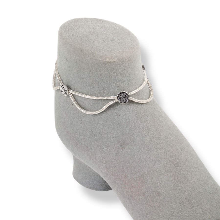 925 Carat Flower Motif Mardin Straw Anklet