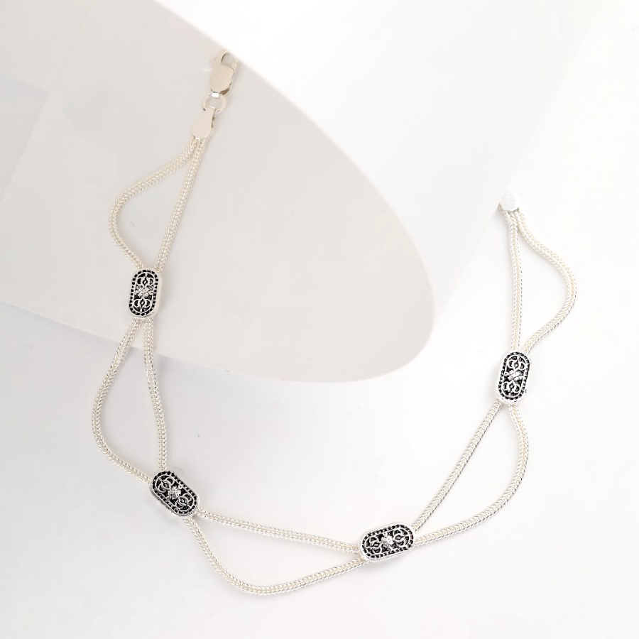 925 Carat Flower Motif Mardin Straw Anklet