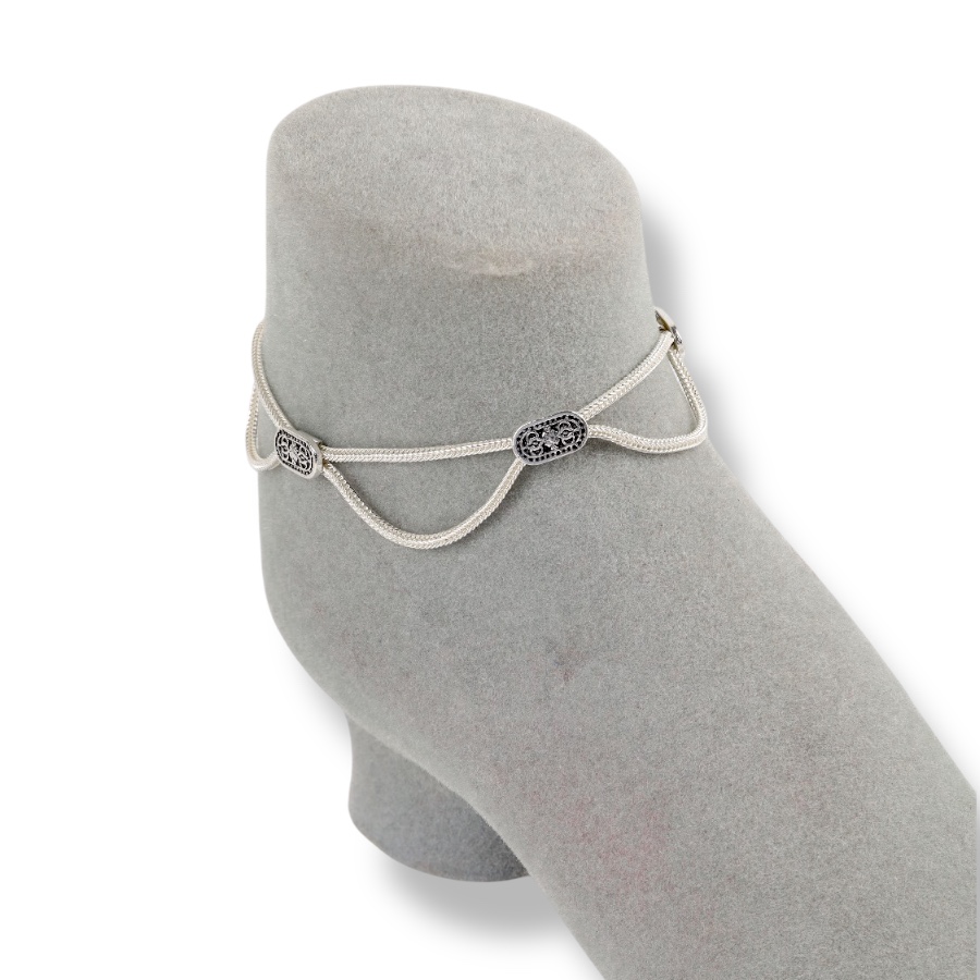 925 Carat Flower Motif Mardin Straw Anklet