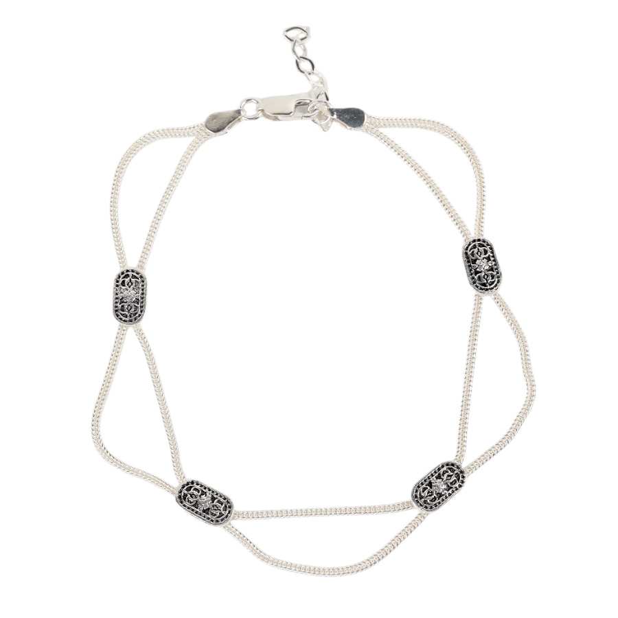 925 Carat Flower Motif Mardin Straw Anklet