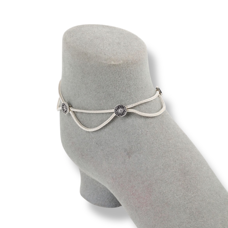925 Carat Flower Motif Mardin Straw Anklet