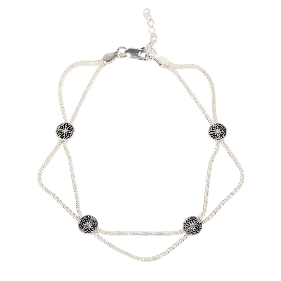 925 Carat Flower Motif Mardin Straw Anklet