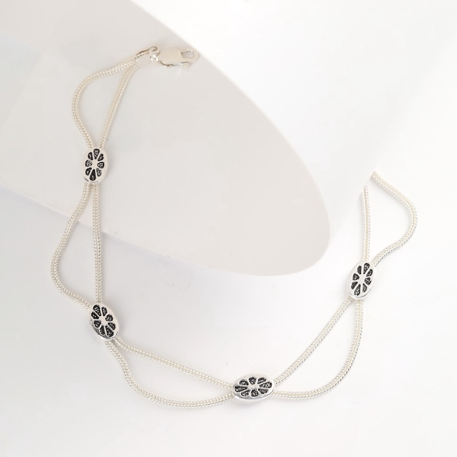 925 Carat Flower Motif Mardin Straw Anklet