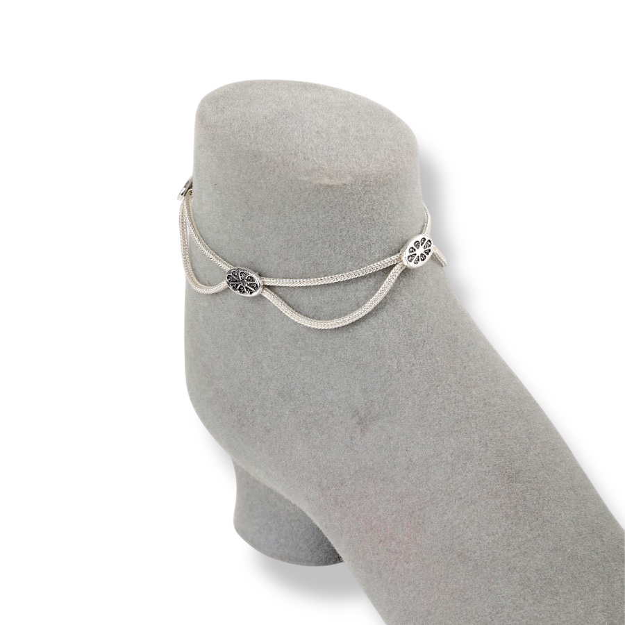 925 Carat Flower Motif Mardin Straw Anklet